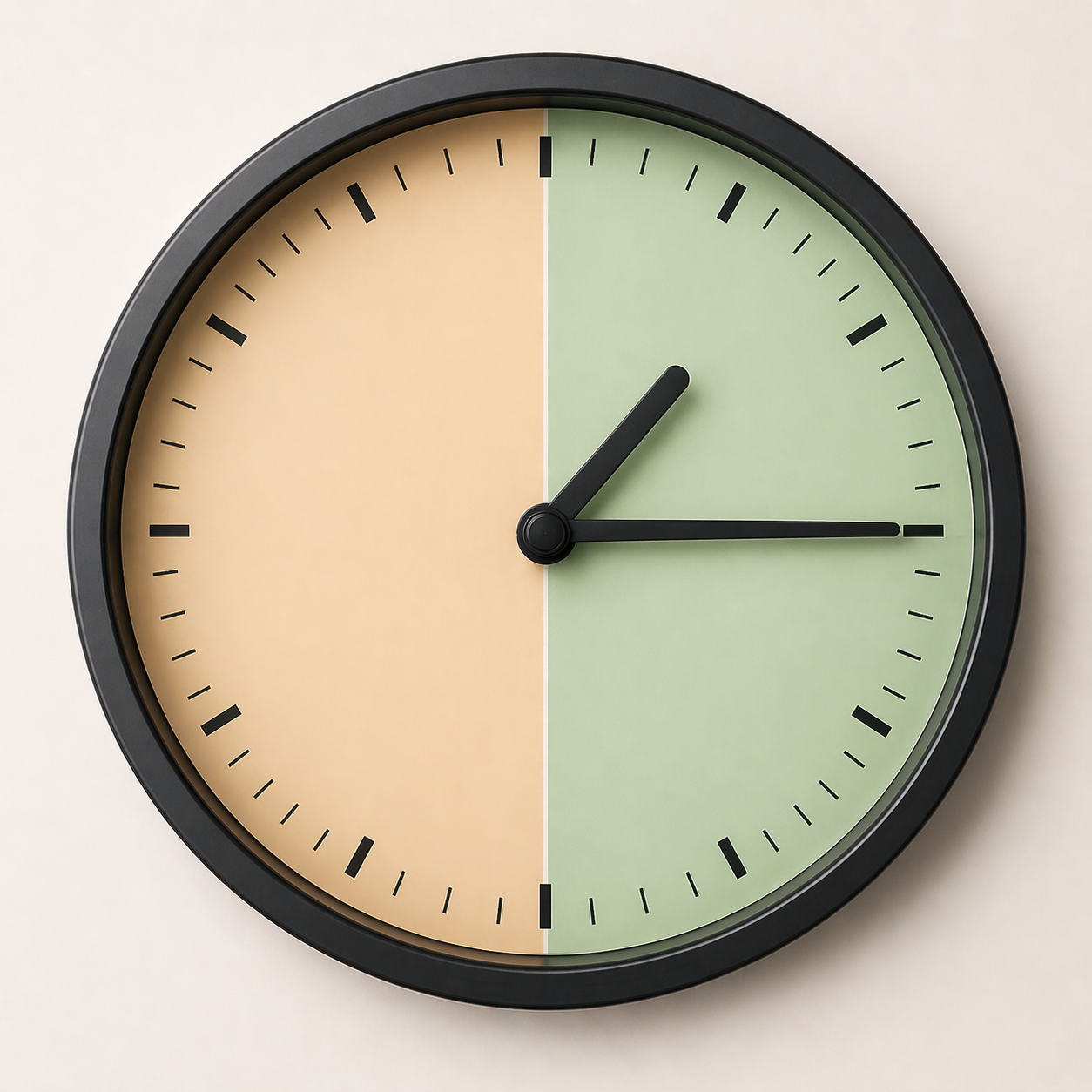 Clock divided into past and to halves