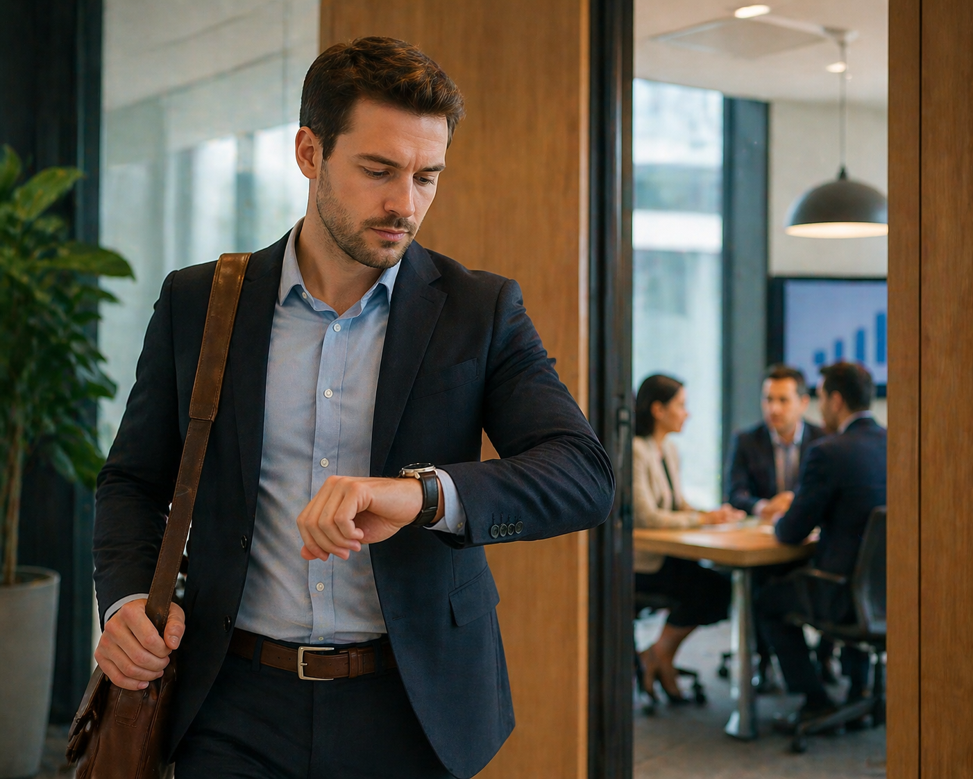 Professional checking the time before a meeting
